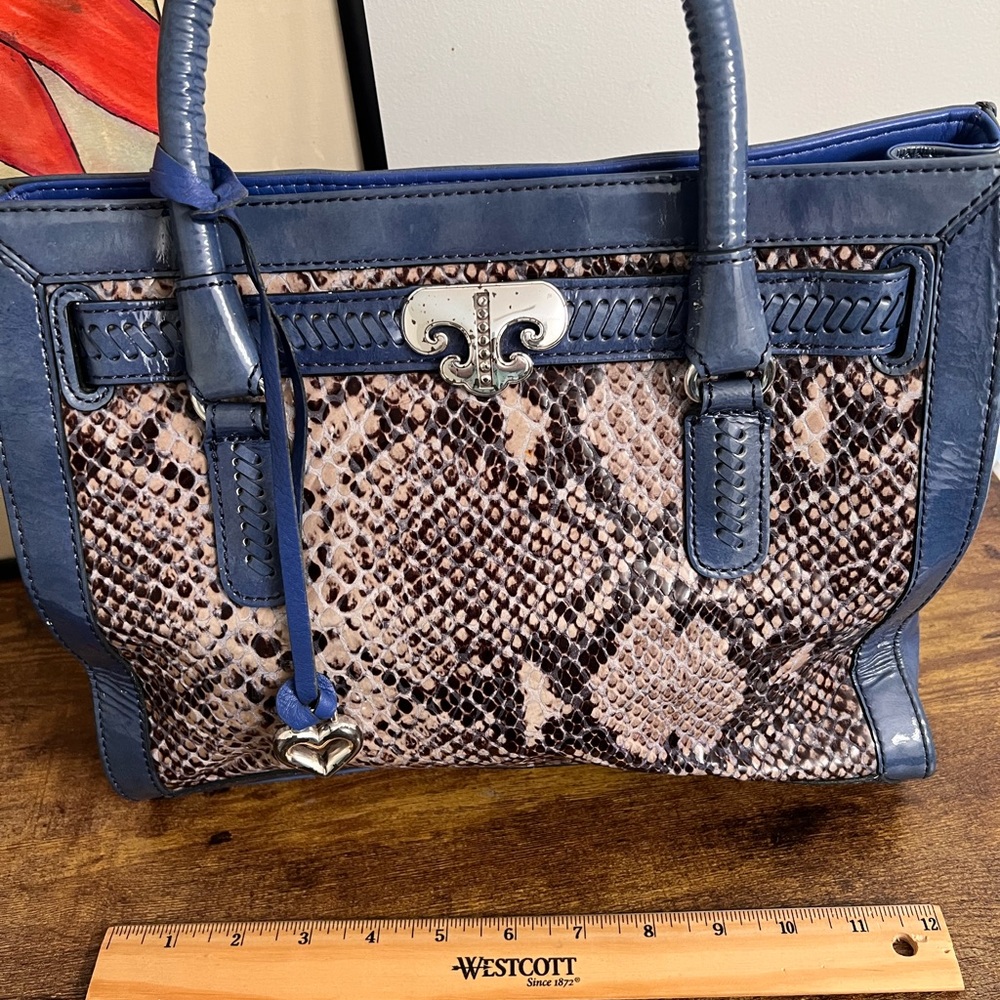 Brighton Renault Python & Blue Patent Leather Purse E837912 Hobo Shoulder Bag - Picture 13 of 14